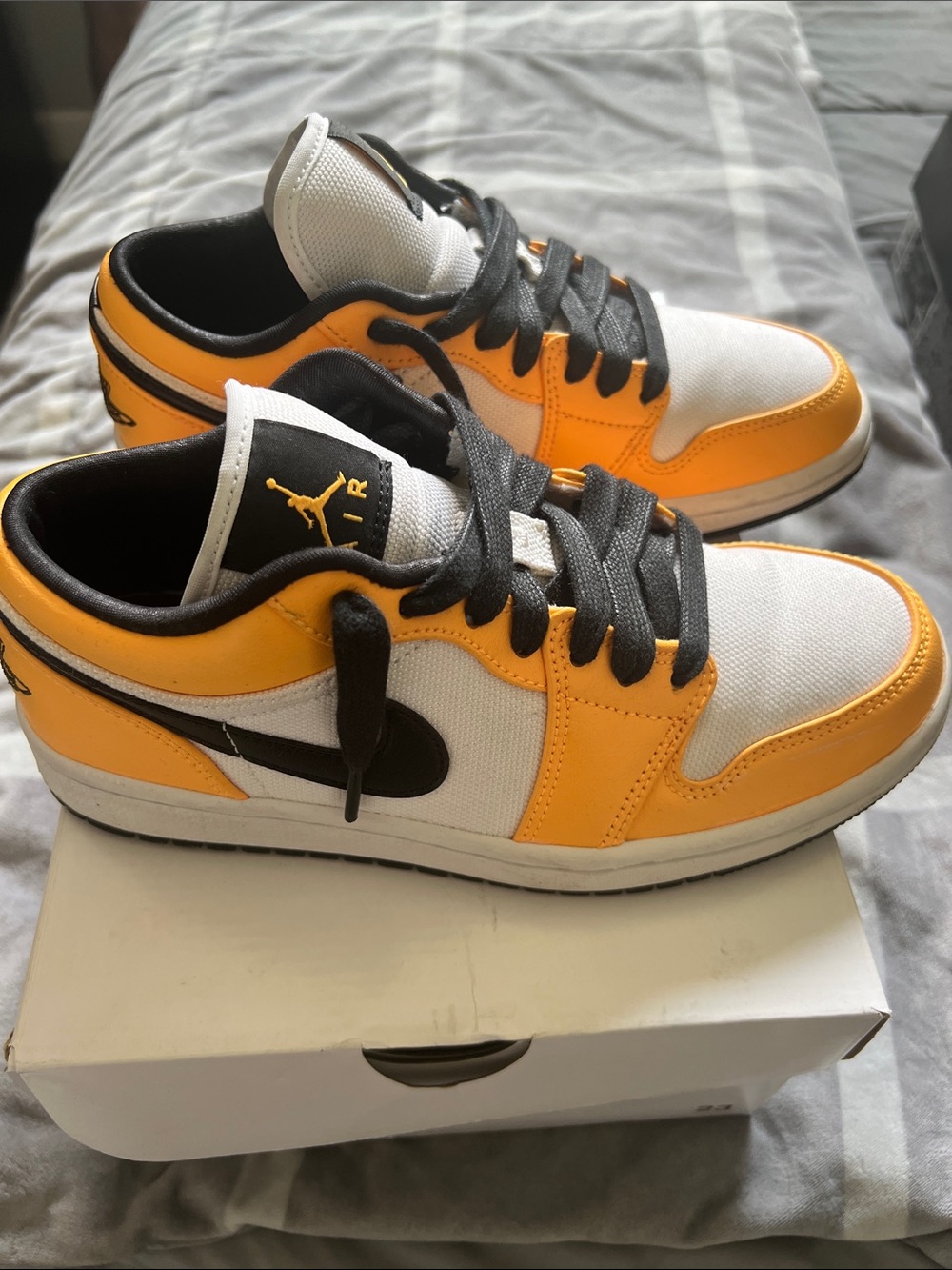 Jordan Women’s Low Top Sneakers in White, Yellow & Black - Picture 2 of 2
